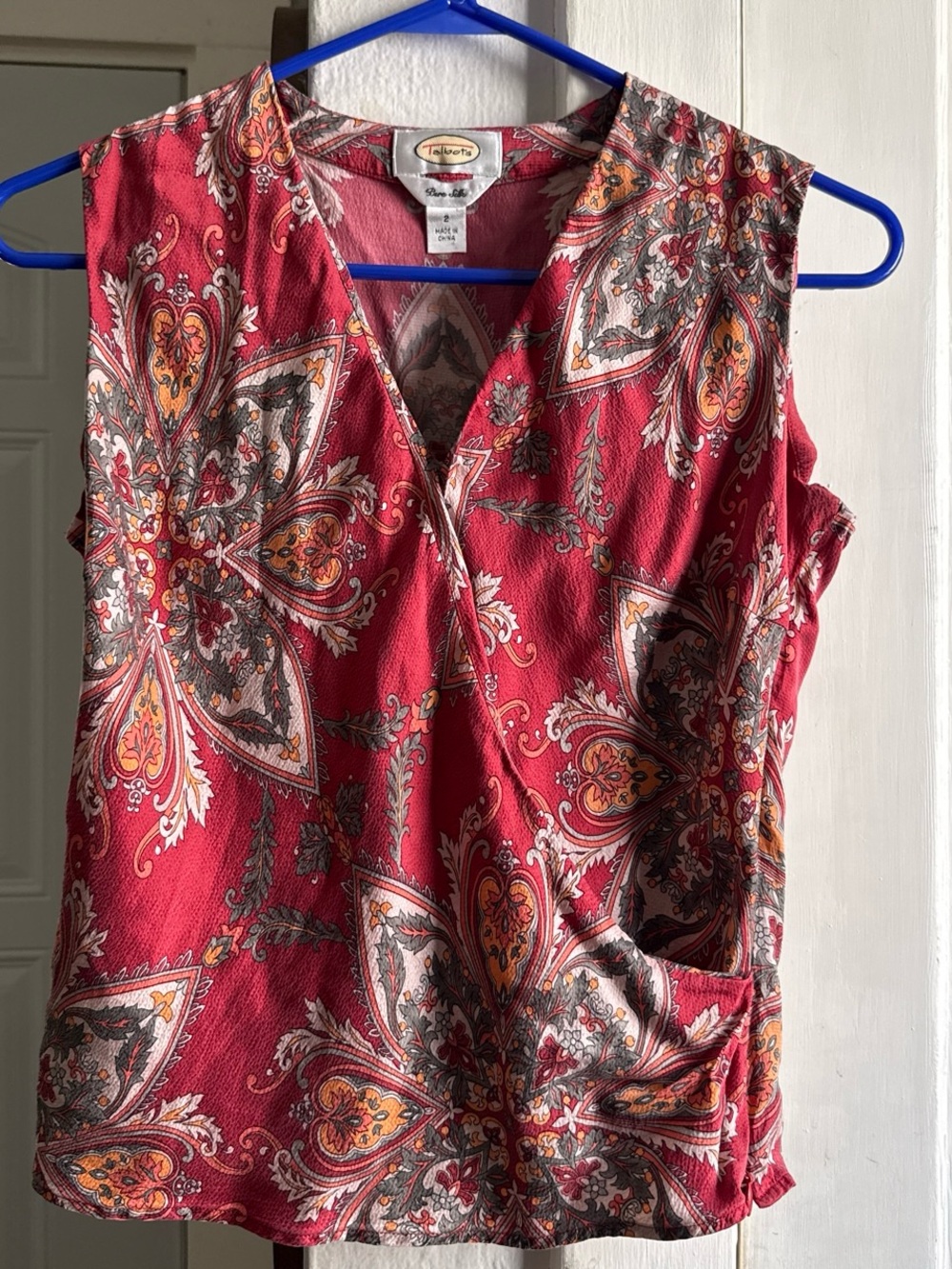 Talbots Red Paisley Faux-Wrap Sleeveless Camisole